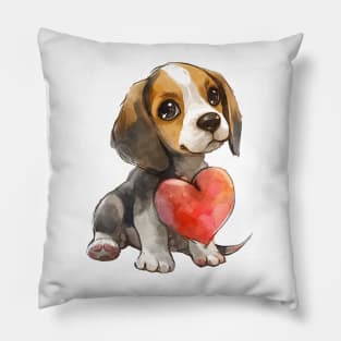 Valentine Beagle Holding Heart Pillow