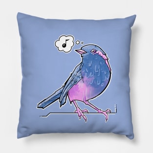 blue and pink songbird Pillow