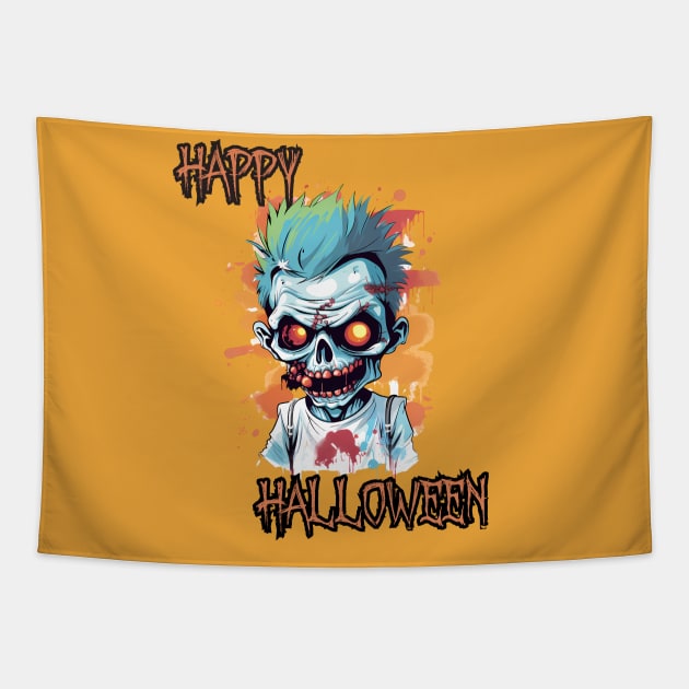 Spooky Zombie Boy Happy Halloween Tapestry by DivShot 