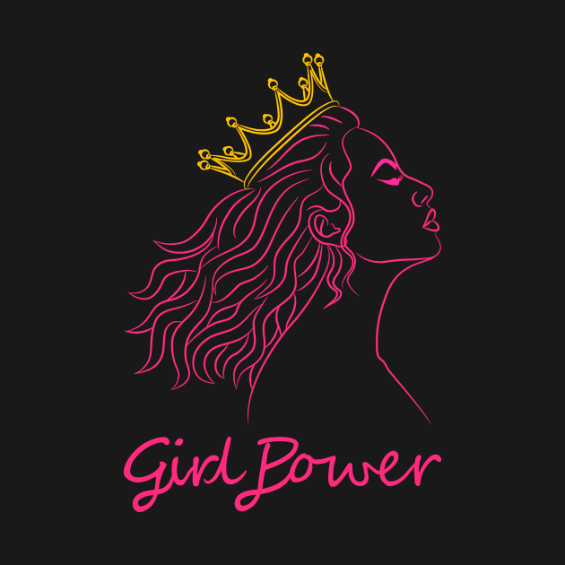 Beautiful girl with curly hair and a golden crown with the text saying "Girl Power" by Pari