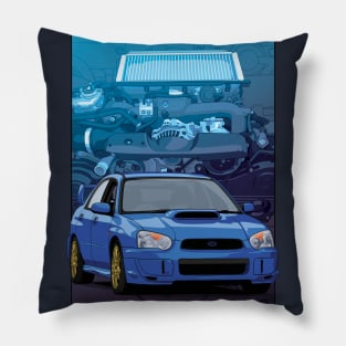 Subaru Impreza WRX STI GDB 'Blobeye ' with ej20 backdrop Pillow