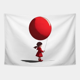 Little Girl With Big Red Balloon Tapestry