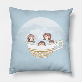 Japanese Monkeys Bathing in Tea Hot Spring Pillow