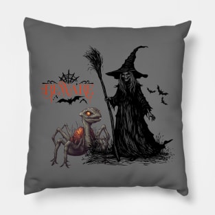 Scary witch with spider dinasour Pillow