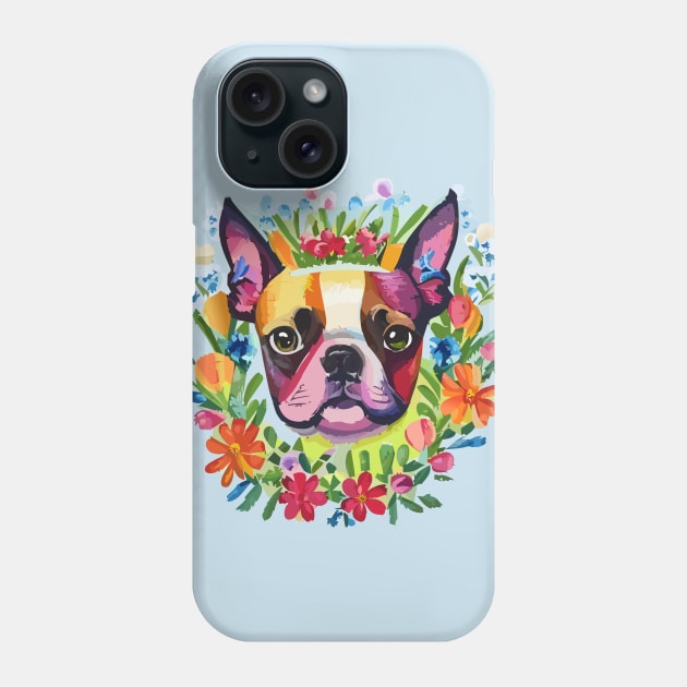 Boston Terrier Floral Design Phone Case by DestructoKitty