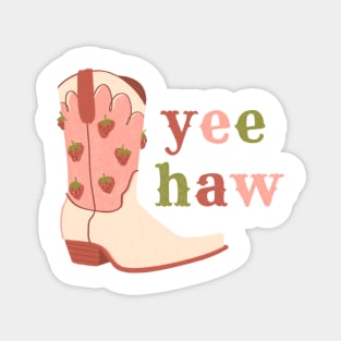 Yee Haw Pink Strawberry Cowboy Boot Magnet