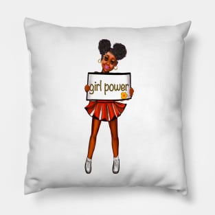 Girl power black anime manga girl cheerleader with cute dimples Afro hair in puffs, brown eyes and dark brown skin side profile. Hair love ! Pillow