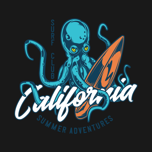 Surf Club California Summer Adventures Surfing Gift Tshirts by gdimido