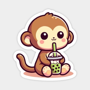 adorable baby monkey green boba Magnet