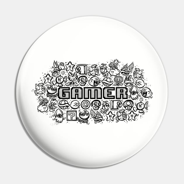 Gamer Doodle Pin by kg07_shirts