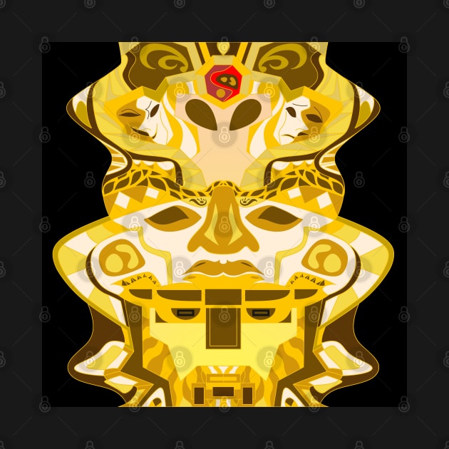 the golden olmec head in totem alien pattern by jorge_lebeau