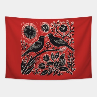 Lino Cut Birds Tapestry