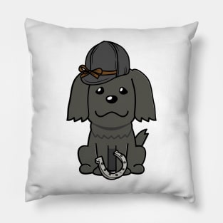 Funny black dog is ready for horse riding Pillow