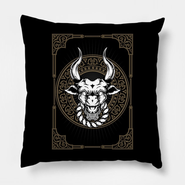 Bull Head With Classic Frame Ornaments Pillow by YulsArtwork