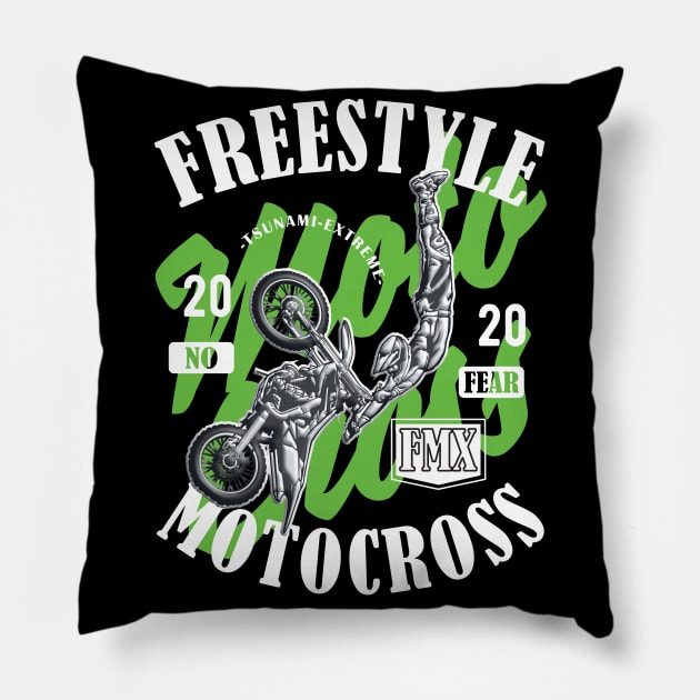 Freestyle Motocross FMX No Fear Green Pillow by Hariolf´s Mega Store