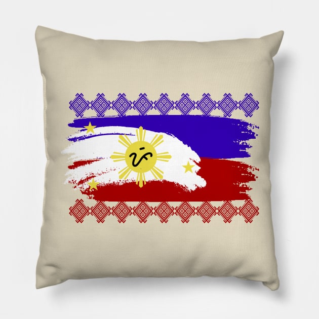 Phil.Flag / Baybayin word PI (Pilipinas) Pillow by Pirma Pinas