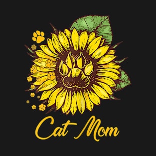 Sunflower Cat Mom Cute Funny Mother's Day Cat Lover T-Shirt