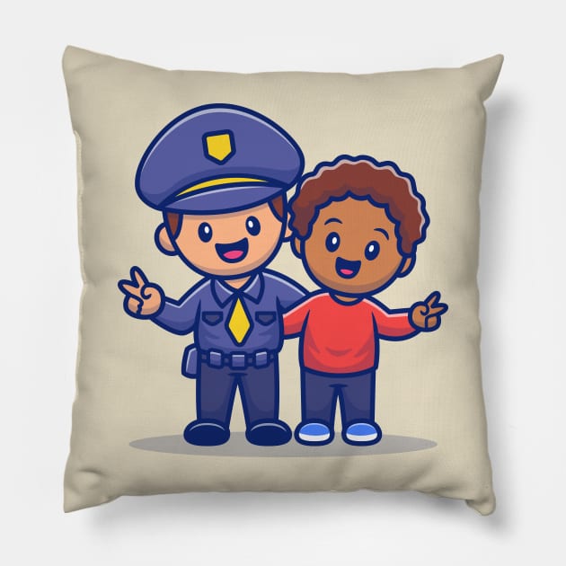 Cute Policeman And Kid Hugging Pillow by Catalyst Labs