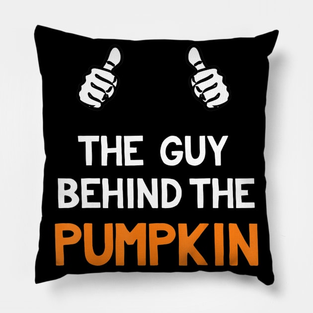 Mens Guy Behind The Pumpkin Funny Halloween Pregnancy Shirts Men Pillow by williamarmin