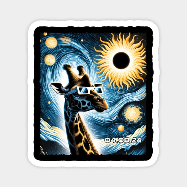 Towering Eclipse View: Giraffe Silhouette Watching Solar Phenomenon Shirt Magnet by ArtByJenX