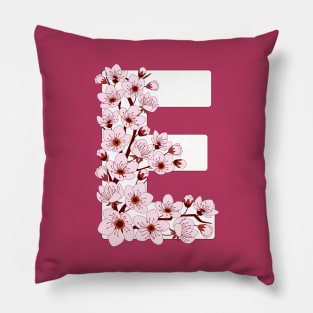 Colorful capital letter E patterned with sakura twig Pillow