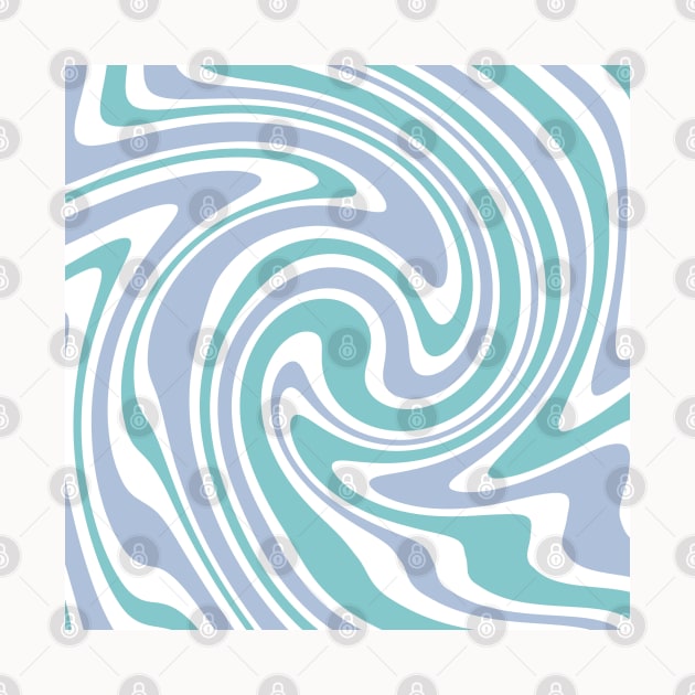 Retro 70s Abstract Swirl Blue Wavy Ocean Pattern by Trippycollage