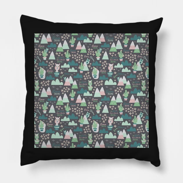 Llama Drama Cactus Mountain Desert Pastel Pillow by marknprints