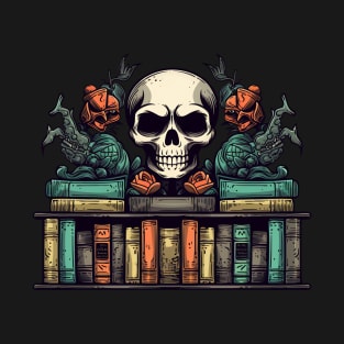 Witchy Magic Books Skull Design T-Shirt