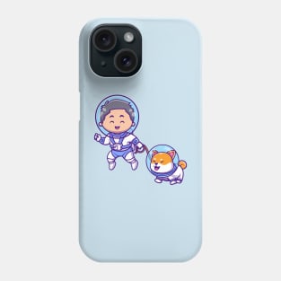 Cute Boy Astronaut Floating Shiba Inu Dog Cartoon Phone Case