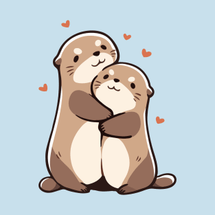 Two Cute Sea Otters Hugging - Love T-Shirt