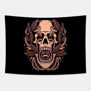 rose inside skull tattoo Tapestry