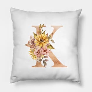 Watercolor sunflower bouquet monogram letter K Pillow