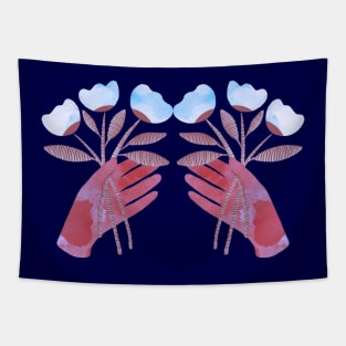 Red hands with blue flowers for you Tapestry