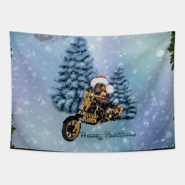 Merry christmas, funny mouse on a motorcycle with christmas hat Tapestry by Nicky2342