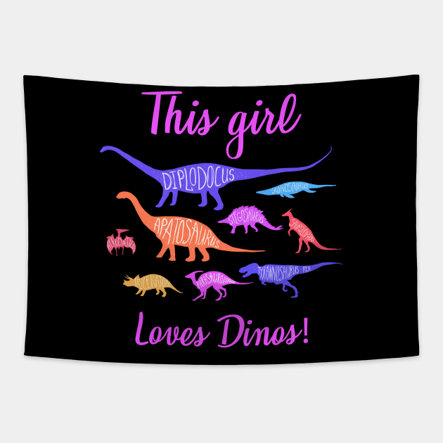 This Girl Loves Dinos T-Shirt, Dinosaur Shirt, Dinosaur Birthday Shirt, Dino Shirt, Birthday Shirt, Girl Dinosaur Shirt, T-Rex Shirt Tapestry by johnii1422