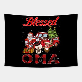 Blessed Oma Red Plaid Christmas Tapestry