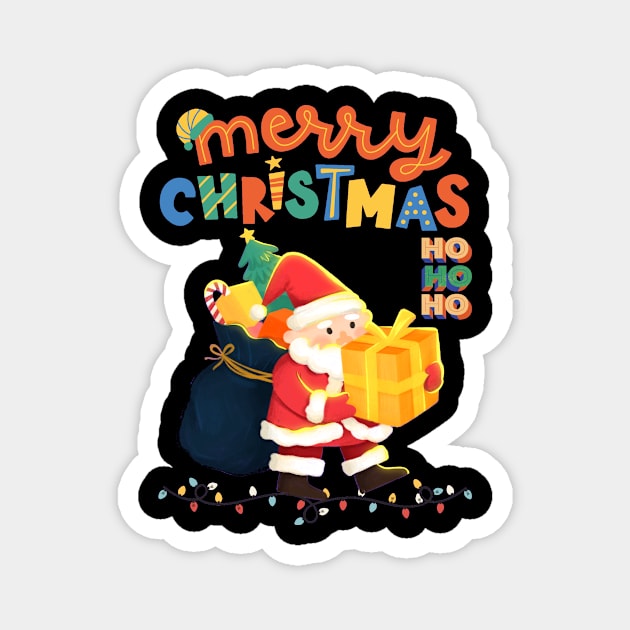 Merry Christmas Santa Delivering Presents Colorful Festive Magnet by Jo3Designs