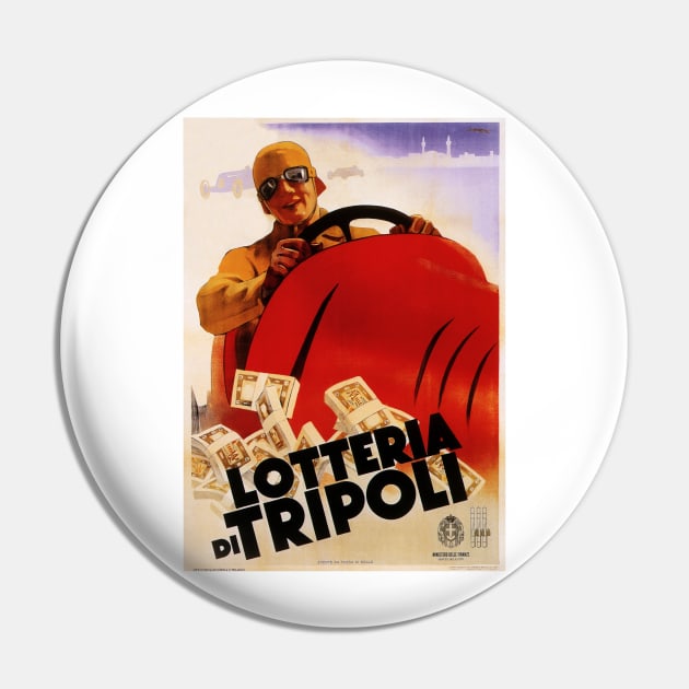 LOTTERIA DI TRIPOLI Auto Racing Retro Italian Lottery Sweepstake Gaming Promotion Pin by vintageposters