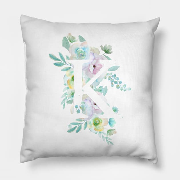 Botanical alphabet K green and purple flowers Pillow by colorandcolor