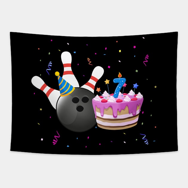 Bowling 7th Birthday Bday Party Kids 7 years Old Bowler Tapestry by Msafi