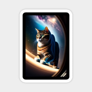 Funny cute cat in space graphic design artwork Magnet