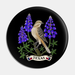 Texas state mockingbird and bluebonnet flower Pin