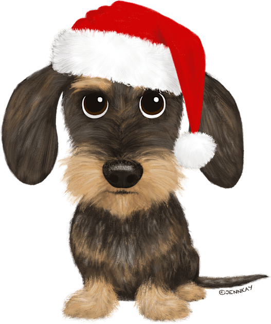 Wirehaired Dachshund with Santa Hat Cute Teckel Christmas Kids T-Shirt by Coffee Squirrel