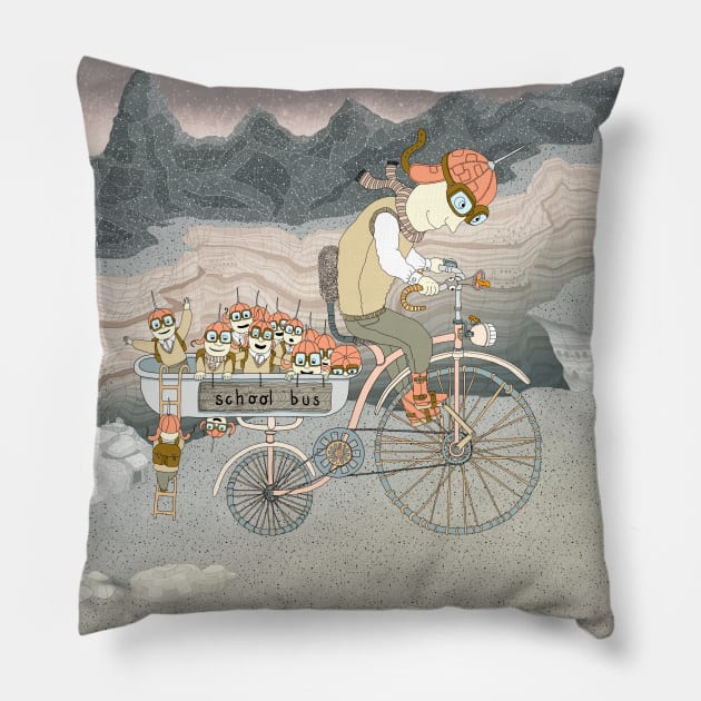 School bus Pillow by ruta13art