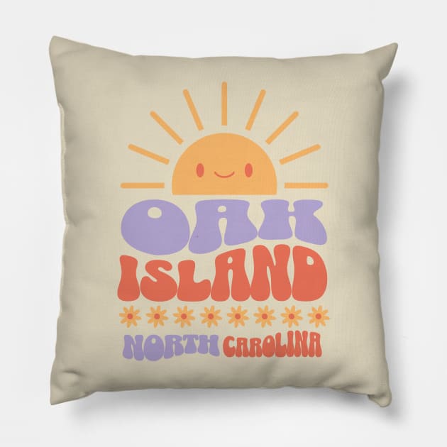 The Sun Smiles on Oak Island, North Carolina Pillow by Contentarama