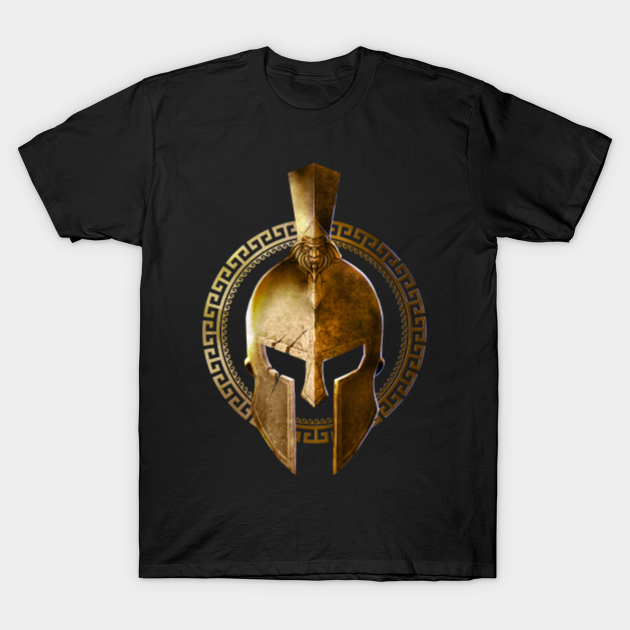 Spartan Gold Helmet Warrior Sparta 300 Greek Mythology Gym Fitness Workout Gladiator - Spartan Helmet - T-Shirt