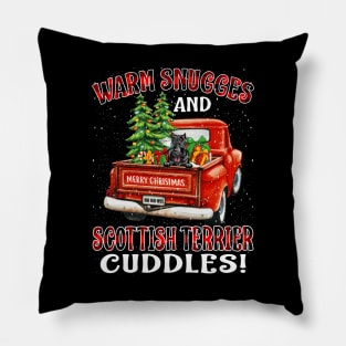 Warm Snuggles And Scottish Terrier Cuddles Truck Tree Christmas Pillow