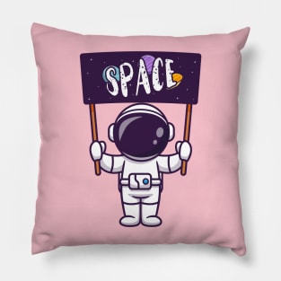 Cute Astronaut Holding Space Board Cartoon Pillow