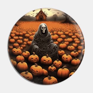 Skeleton Ghost And Creepy Pumpkin Patch Of Jack O Lanterns Pin