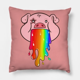 Pig vomiting a rainbow Pillow